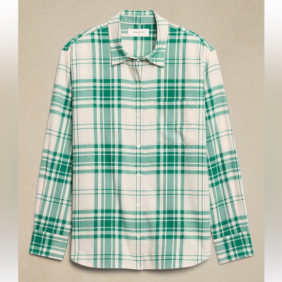 CLASSIC FLANNEL SHIRT BANANA REPUBLIC GREEN PLAID NWT SIZE MEDIUM‎ - Picture 1 of 9
